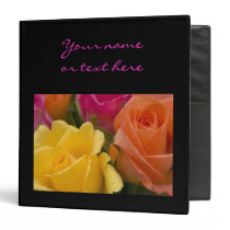 Raindrops on Yellow Orange and Pink Roses 3 Ring Binders