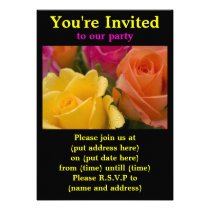 Raindrops on Yellow Orange and Pink Roses Announcements