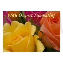 Raindrops on Yellow Orange & Pink Rose Sympathy Greeting Cards