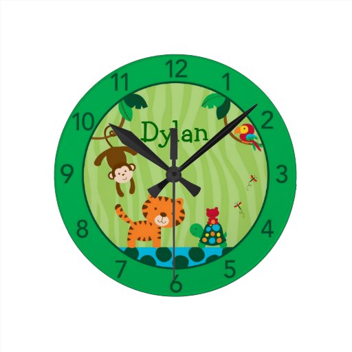 Rainforest Jungle Personalized Nursery Wall Clock Zazzle