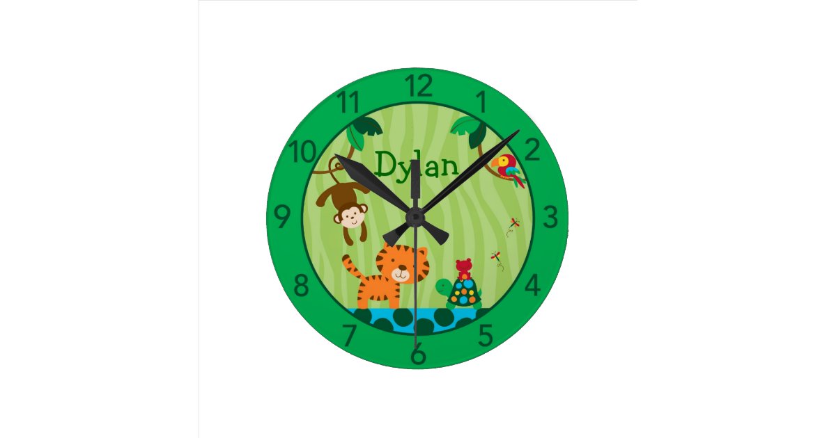 Rainforest Jungle Personalized Nursery Wall Clock Zazzle