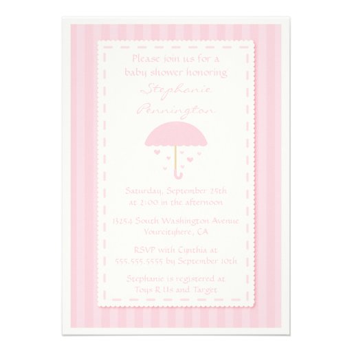 Raining hearts umbrella baby shower invitation