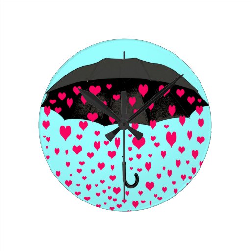 Raining hearts wall clocks