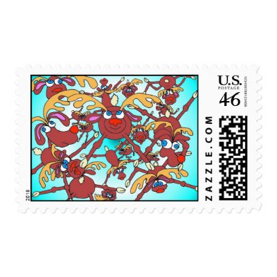 raining reindeer postage stamp by pattycake