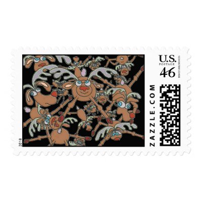 raining reindeer postage stamps by pattycake