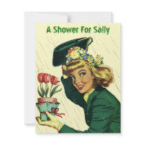 Raining Retro Shower Party Announcement Invitation