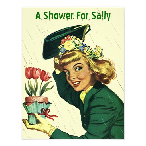 Raining Retro Shower Party Announcement Invitation