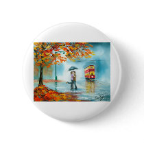 Rainy day autumn red tram umbrella romantic couple pin