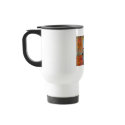 Rainy day autumn red umbrella tram painting mug