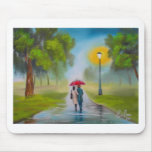 RAINY DAY COUPLE UMBRELLA PAINTING MOUSEPAD