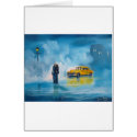 RAINY DAY COUPLE YELLOW TAXI CAB card