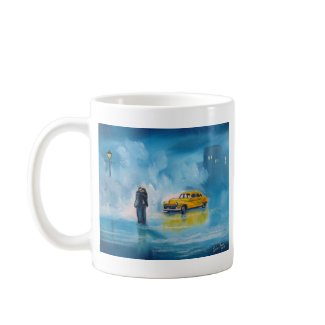 RAINY DAY COUPLE YELLOW TAXI CAB mug