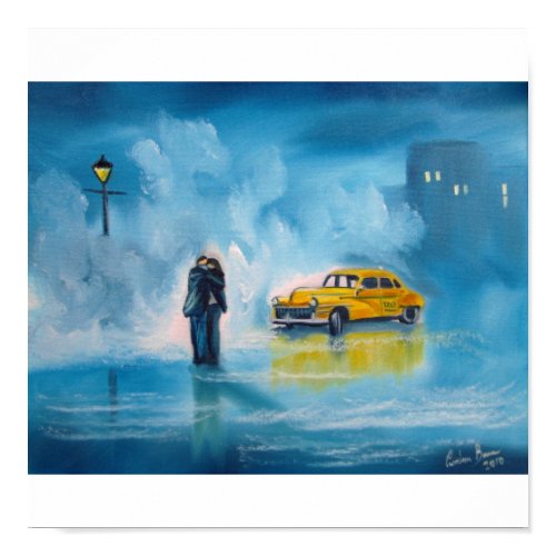 RAINY DAY COUPLE YELLOW TAXI CAB print