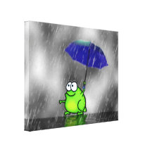 Rainy Day Frog Stretched Canvas Print