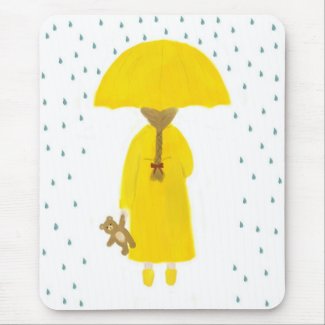 Rainy Day Girl with Teddy Bear Mousepad