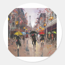 Rainy Day in Paris Round Sticker