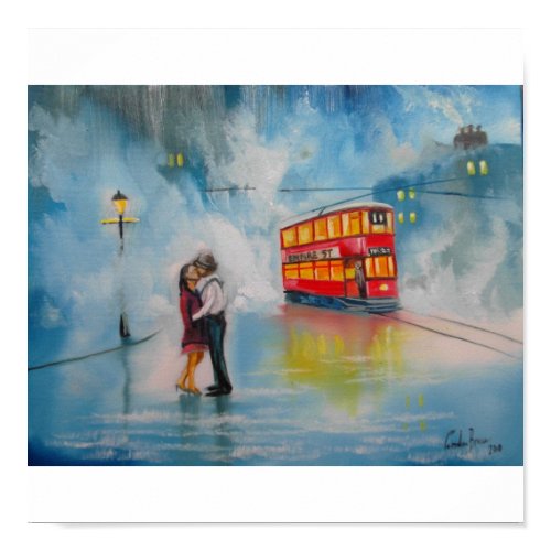 RAINY DAY KISSING COUPLE TRAM print