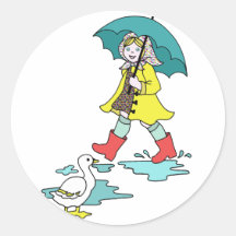 Rainy Day Red Galoshes with Duck & Umbrella Stickers
