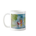 Rainy day red tram romantic couple umbrella mug