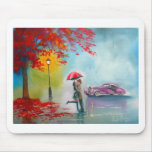 RAINY DAY RED UMBRELLA ROMANTIC COUPLE MOUSEPAD