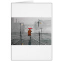 RAINY DAY RED UMBRELLA street scene PAINTING card