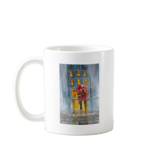 RAINY DAY RED UMBRELLA street scene PAINTING mug