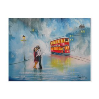 RAINY DAY ROMANTIC COUPLE TRAM romantic couple postcard