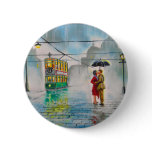 rainy day romantic couple umbrella tram painting pinback button rainy day romantic couple umbrella tram painting pinback button
