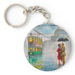rainy day romantic couple umbrella tram painting keychain rainy day romantic couple umbrella tram painting keychain