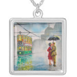 rainy day romantic couple umbrella tram painting necklaces rainy day romantic couple umbrella tram painting necklaces