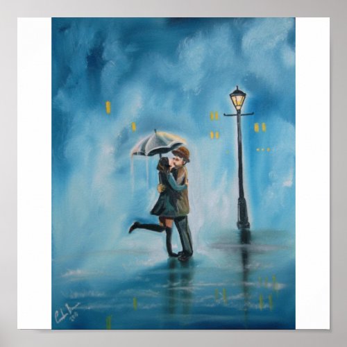 RAINY DAY UMBRELLA KISSING COUPLE print