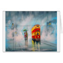 RAINY DAY UMBRELLA RED TRAM romantic couple card
