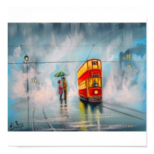 RAINY DAY UMBRELLA RED TRAM romantic couple print