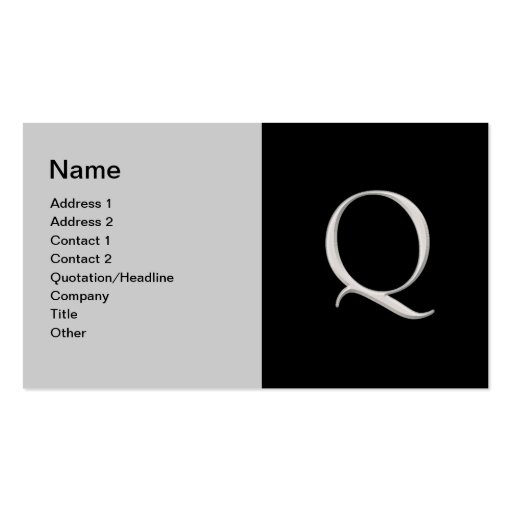 Raised Silver Letter "Q" Business Card
