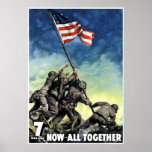 Raising The Flag On Iwo Jima -- Border posters