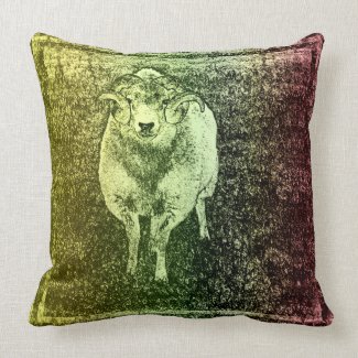 Ram Sheep Vintage Colors Contemporary Art Print Throw Pillows