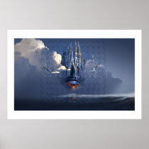 sagrada, familia, art, surrealism, digital, picture, blue, gaudi, photoshop, gothic, painting, photography, surreal, surrealistic, metal, ocean, facade, building, solemn, fine, posters, framed, prints, romantic, neosurrealism, rhythm, death, image, german, photo, canvas, Poster with custom graphic design