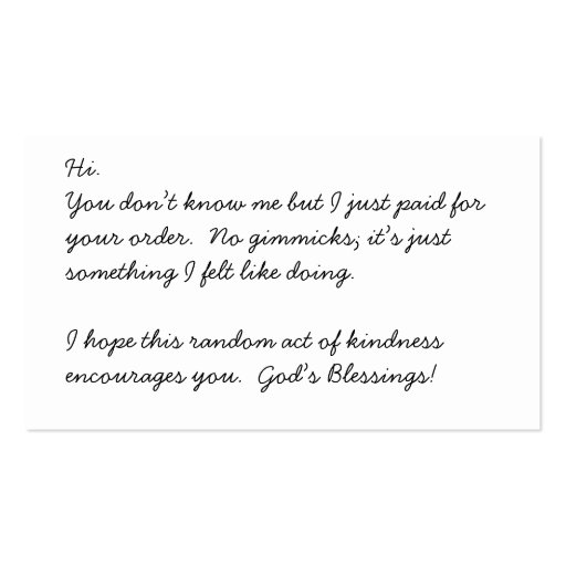 Random Act of Kindness Christmas Cards Business Card Template (back side)