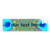 Random multicolored kaleidoscopic flames in blue bumper sticker