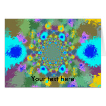 Random multicolored kaleidoscopic flames in blue card