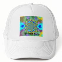 Random multicolored kaleidoscopic flames in blue hat