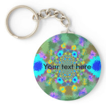 Random multicolored kaleidoscopic flames in blue key chains
