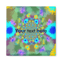 Random multicolored kaleidoscopic flames in blue fridge magnets