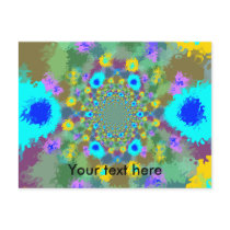 Random multicolored kaleidoscopic flames in blue post cards