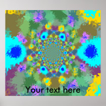Random multicolored kaleidoscopic flames in blue posters
