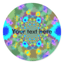 Random multicolored kaleidoscopic flames in blue stickers