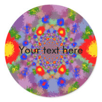 Random multicolored kaleidoscopic flames round stickers