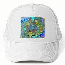 Random multicolored swirling flames trucker hats