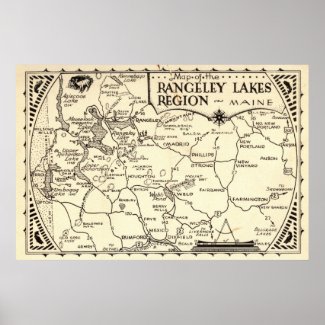 Rangeley Lakes Map Maine Vintage print