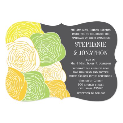 Ranunculus Rose Lime Yellow Gray Modern Wedding Invitation